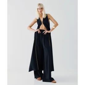 Access Fashion Black Wide Leg Trousers With Gold Piping