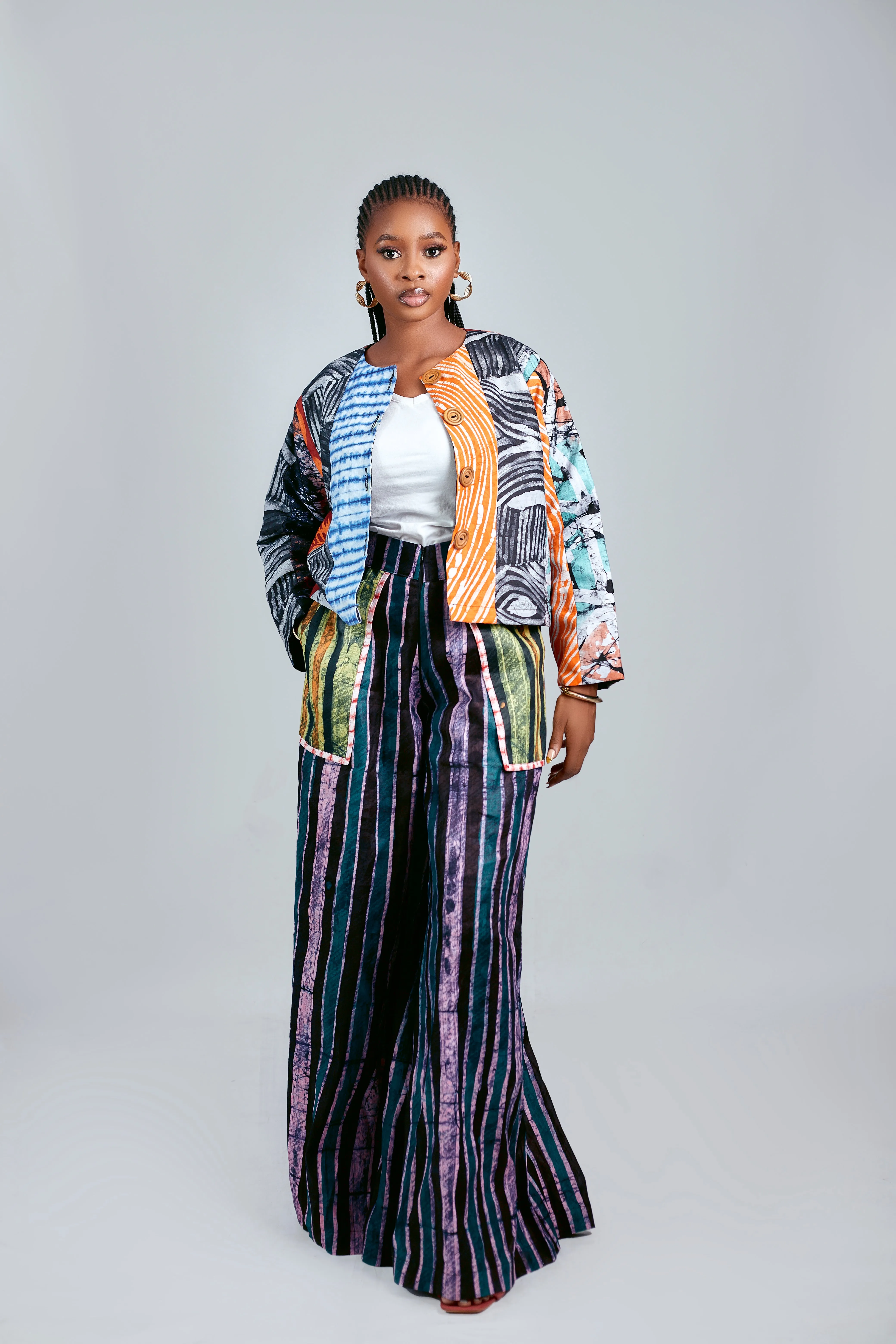 Aderoju cropped patched adire Jacket