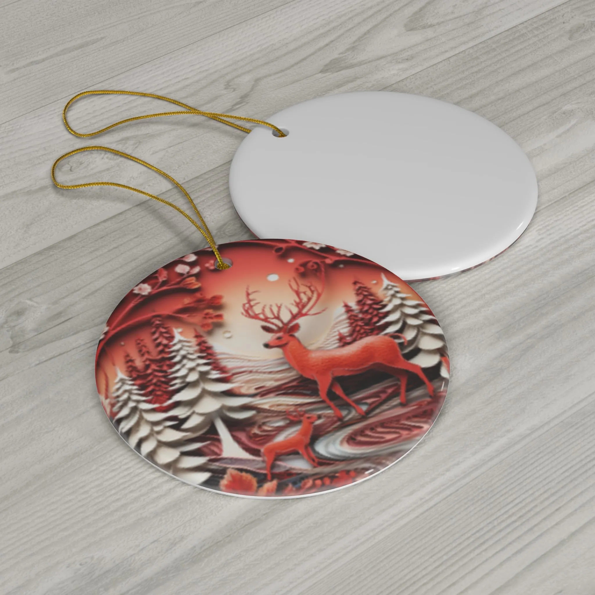 Christmas| Enchanting Deer & Winter Forest Ceramic Christmas Ornament  Durable Ceramic with Glossy Finish