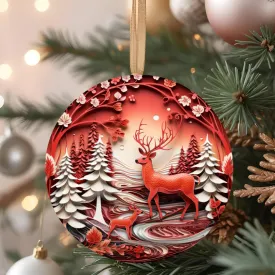 Christmas| Enchanting Deer & Winter Forest Ceramic Christmas Ornament  Durable Ceramic with Glossy Finish