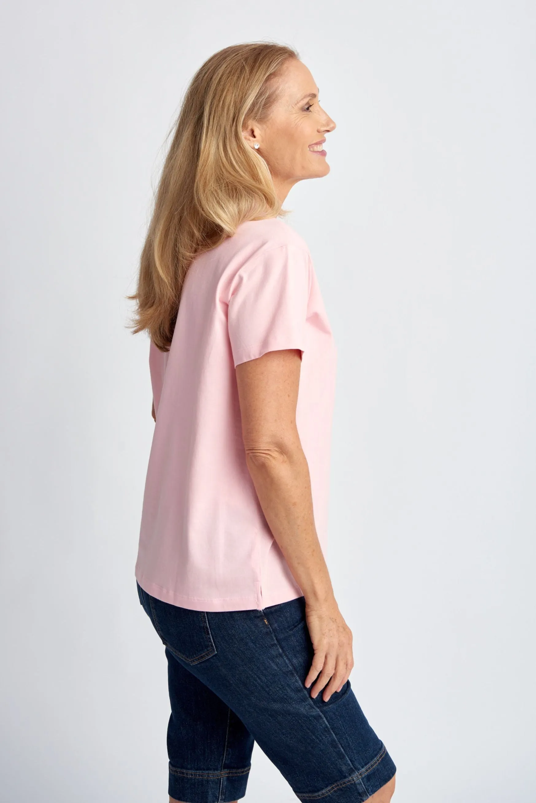 Crew Neck Basic Cotton Tee Tickle Pink