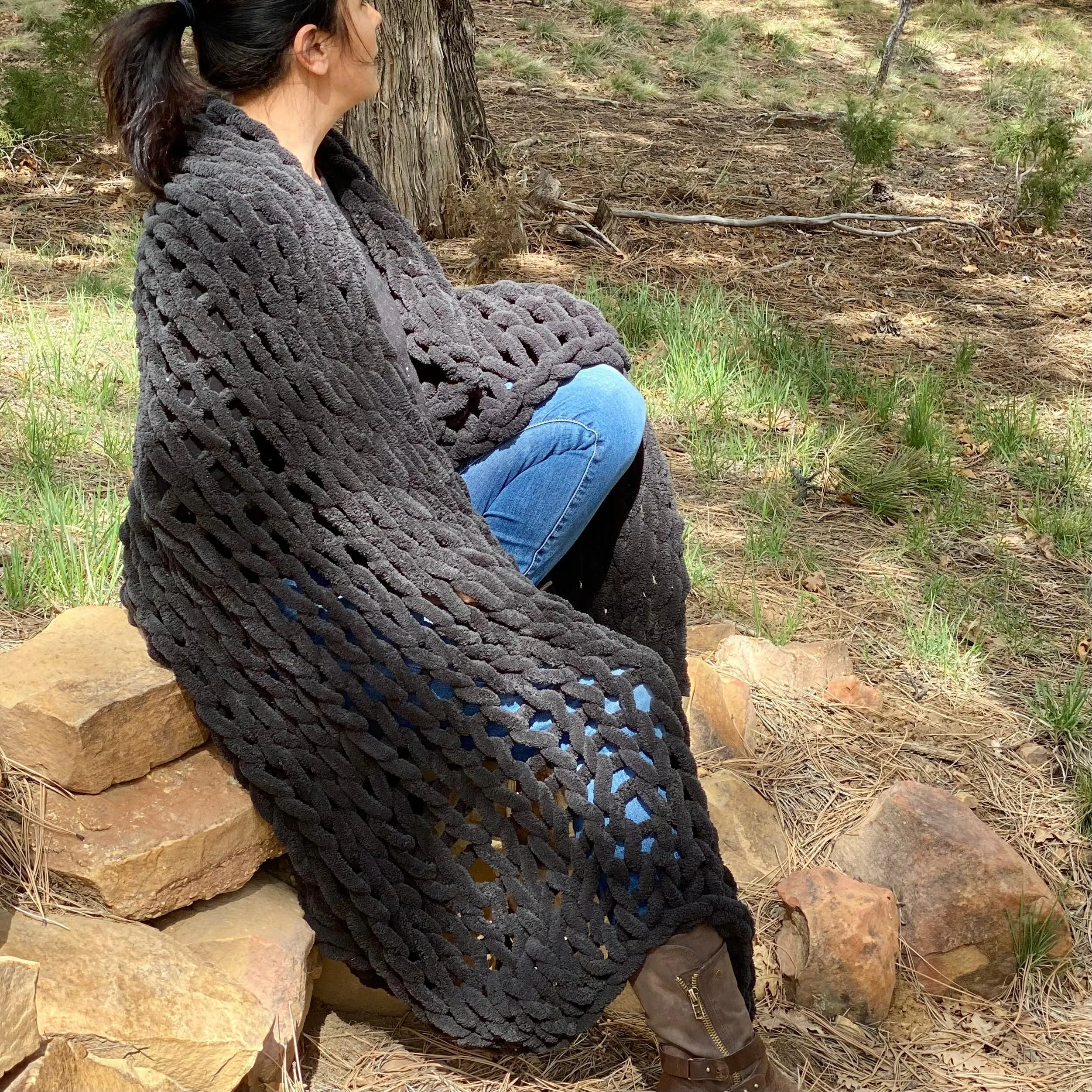 Infinite Chunky Knit Blanket | Minky | Big - Onyx