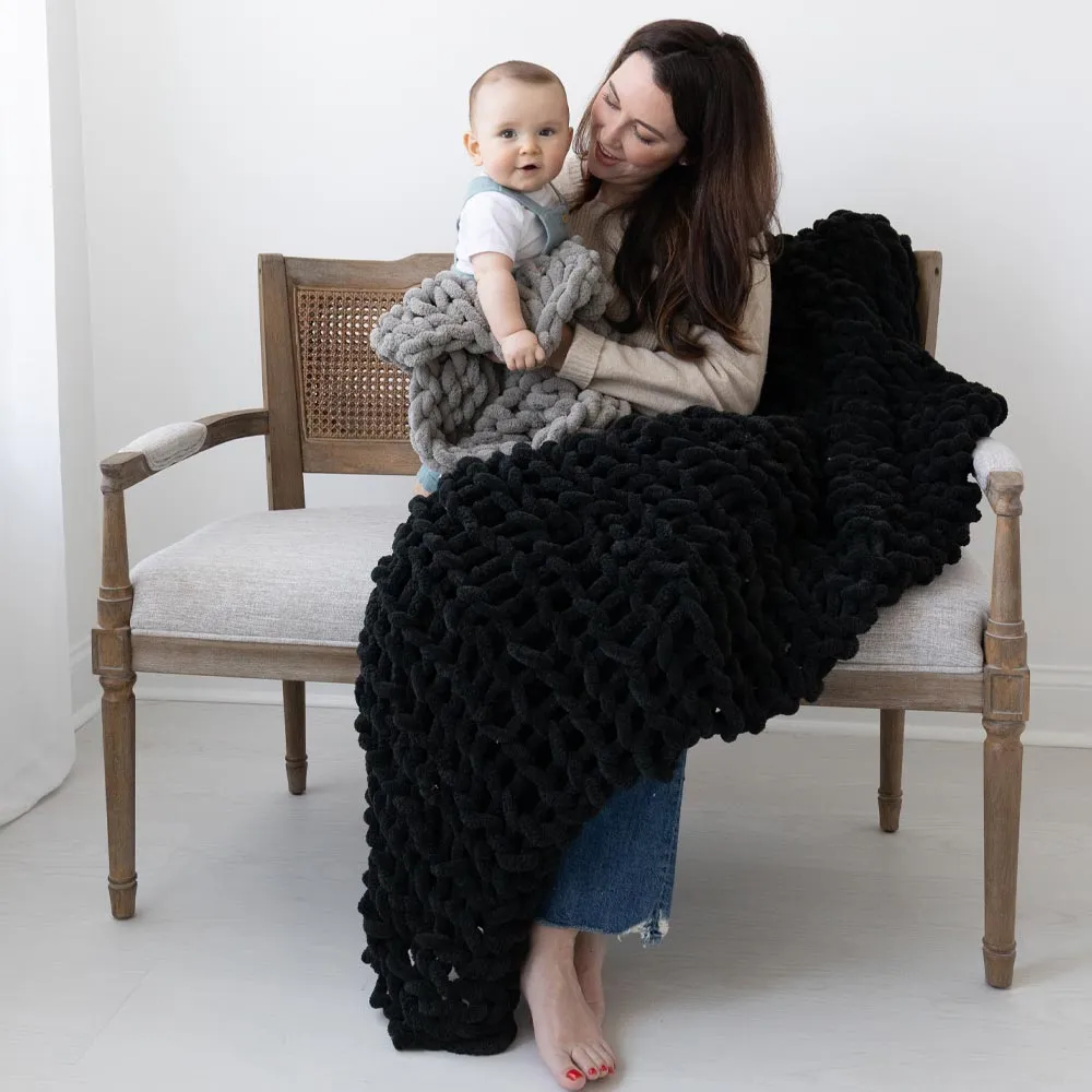 Infinite Chunky Knit Blanket | Minky | Big - Onyx