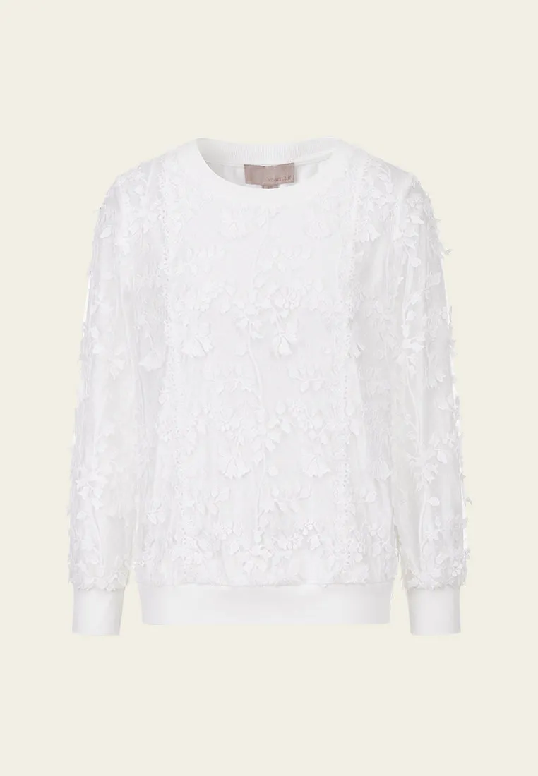 Lace 3D Flower Ribbed-hem Shirt
