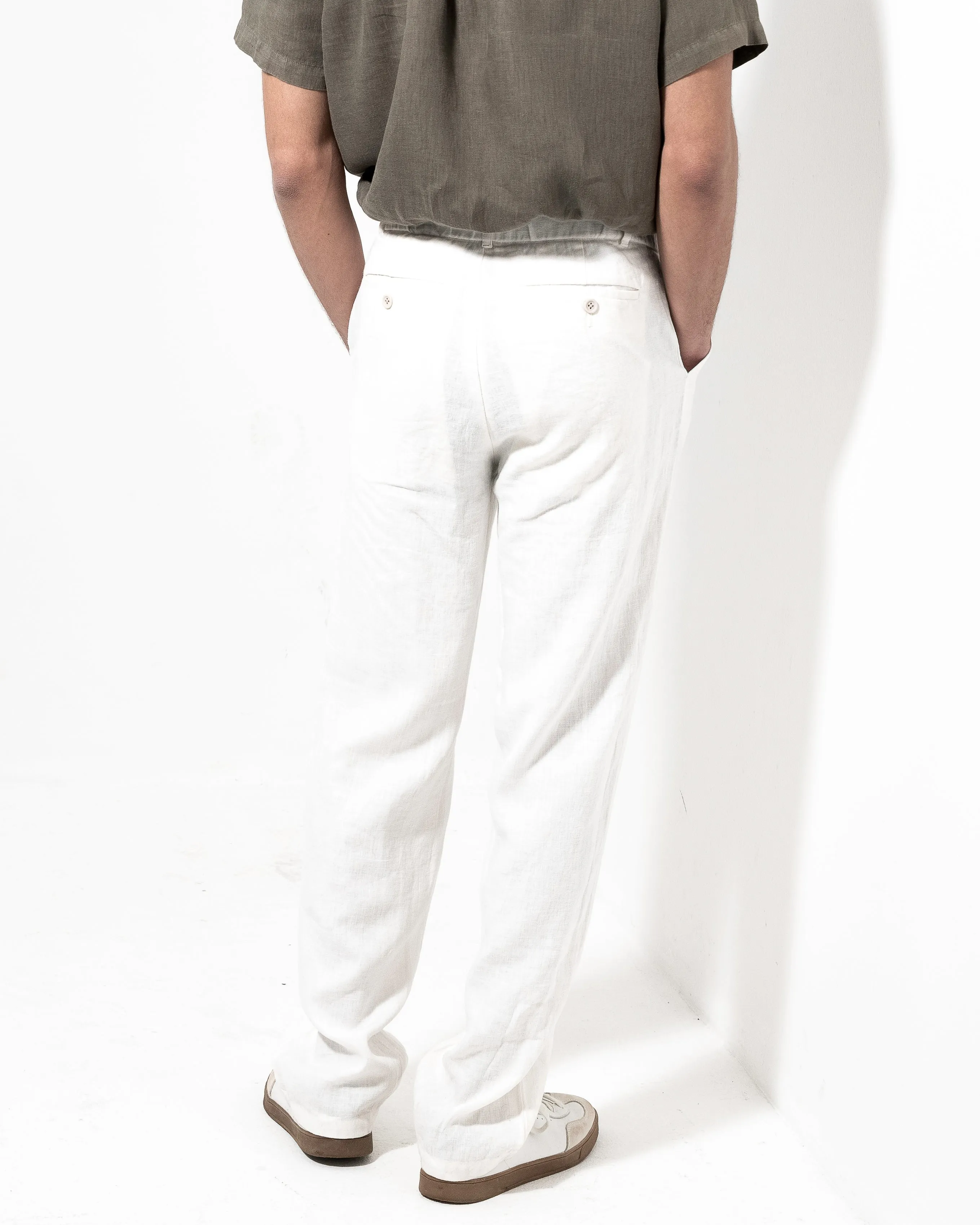 Linen Drawstring Trousers - White