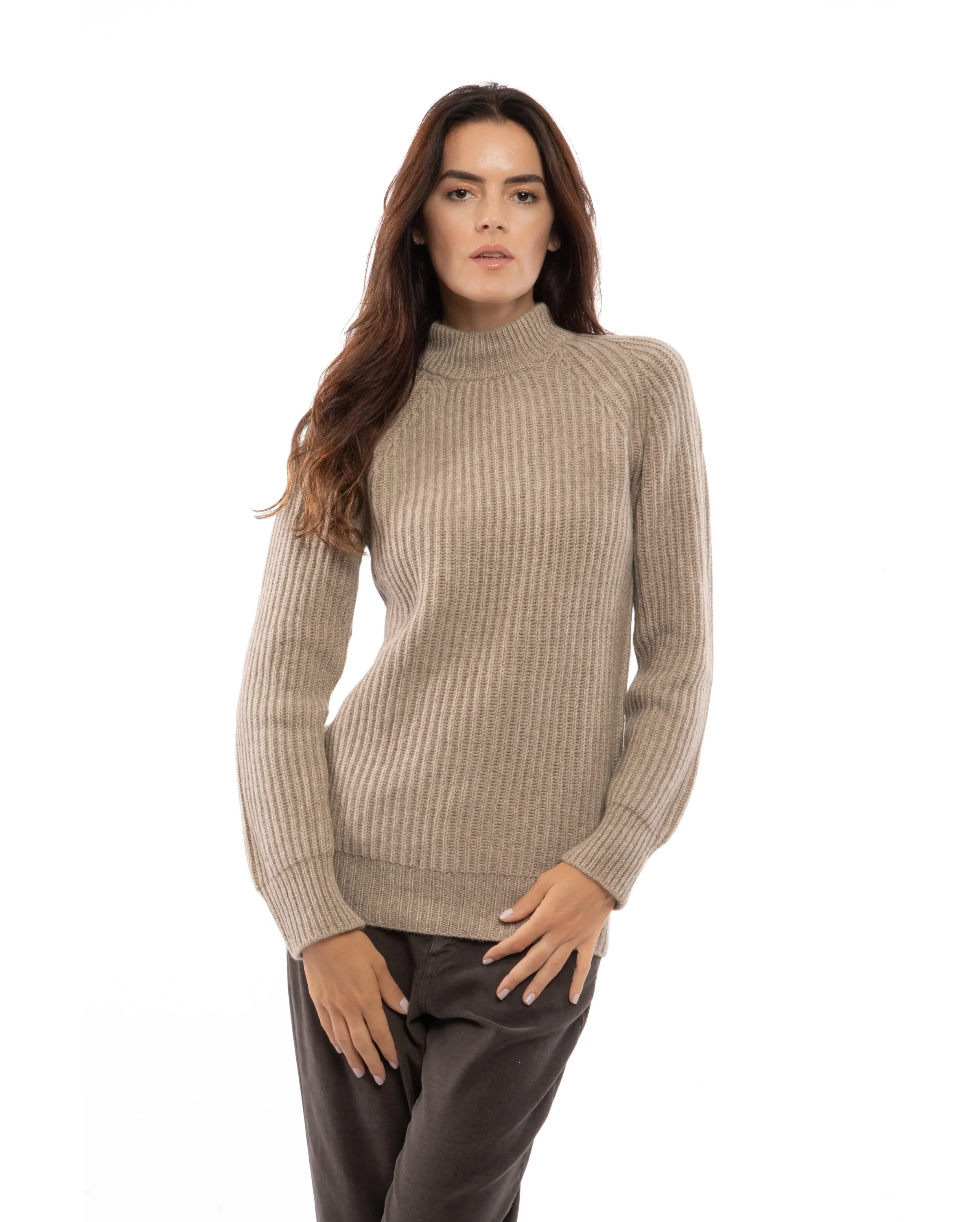 NEW FALL 24 - Women's Pure Cashmere Chunky Crew Neck Melange Gray
