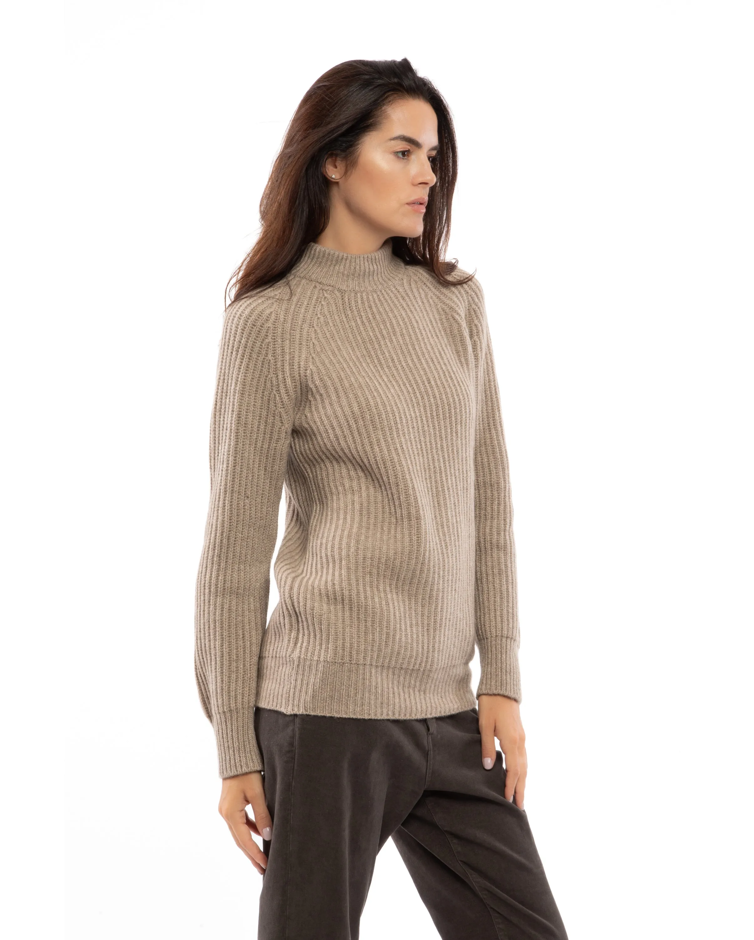 NEW FALL 24 - Women's Pure Cashmere Chunky Crew Neck Melange Gray
