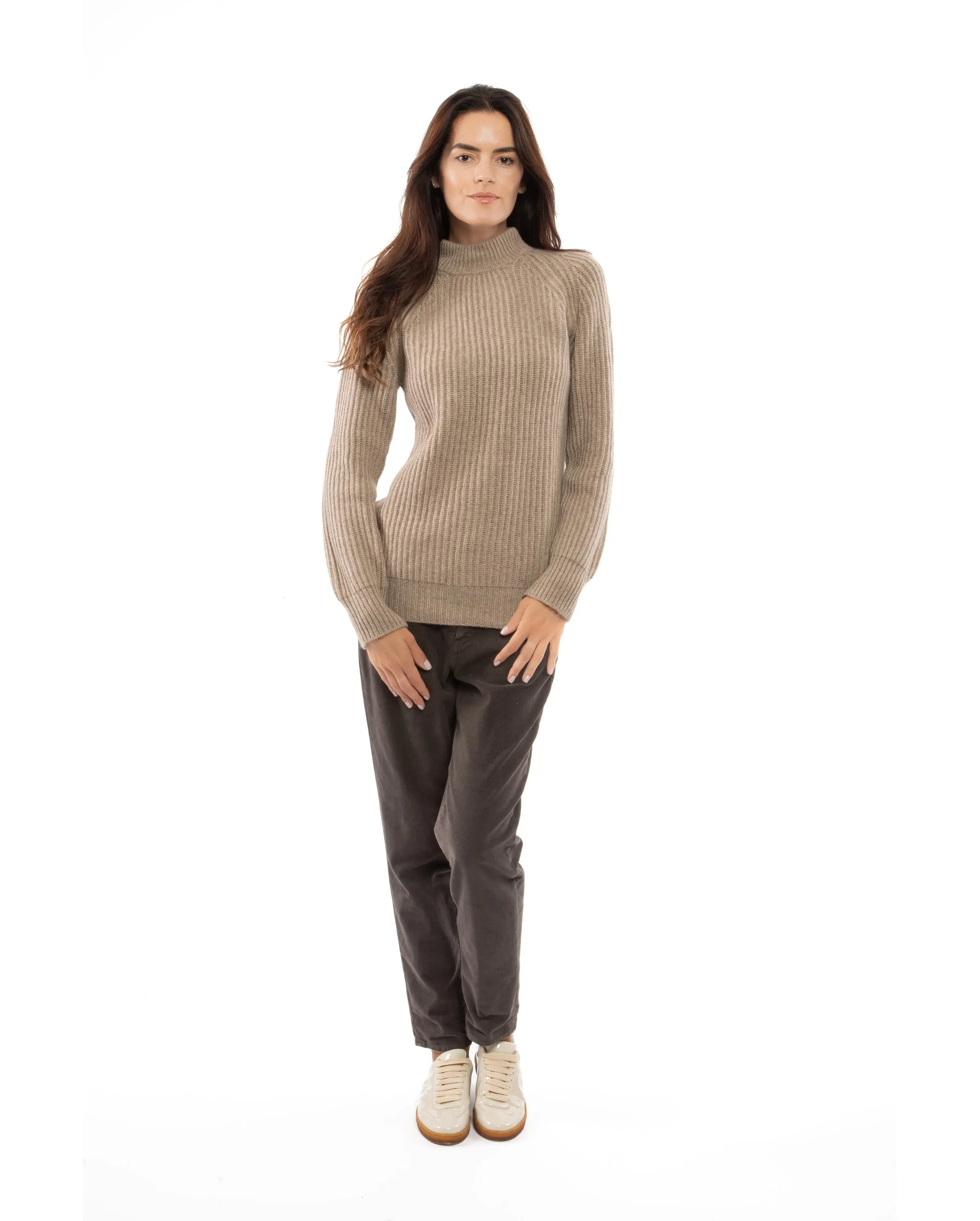 NEW FALL 24 - Women's Pure Cashmere Chunky Crew Neck Melange Gray