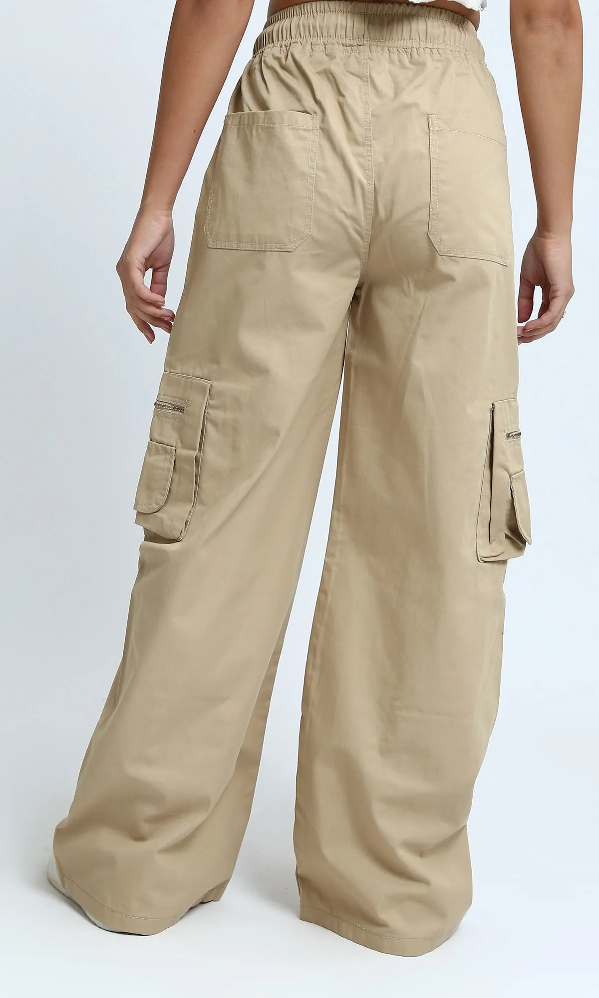 O180804 - Fashionable Slip On Cargo Pants - Beige