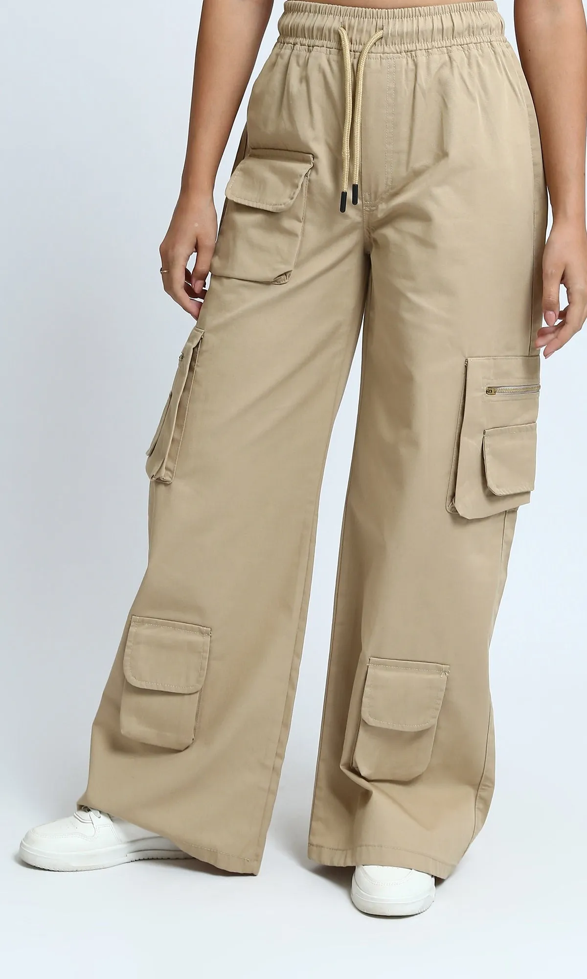 O180804 - Fashionable Slip On Cargo Pants - Beige