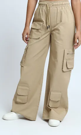 O180804 - Fashionable Slip On Cargo Pants - Beige
