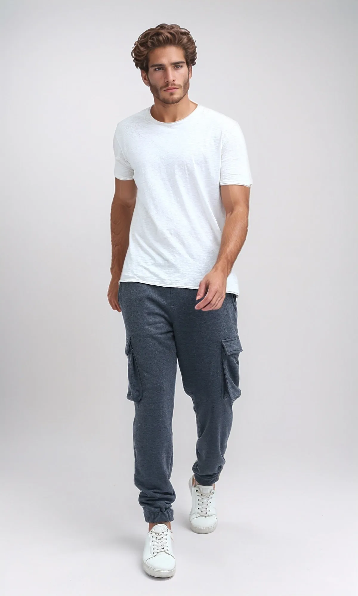 O192858 - Heather Dark Grey Slip On Solid Jogger Pants With Hem