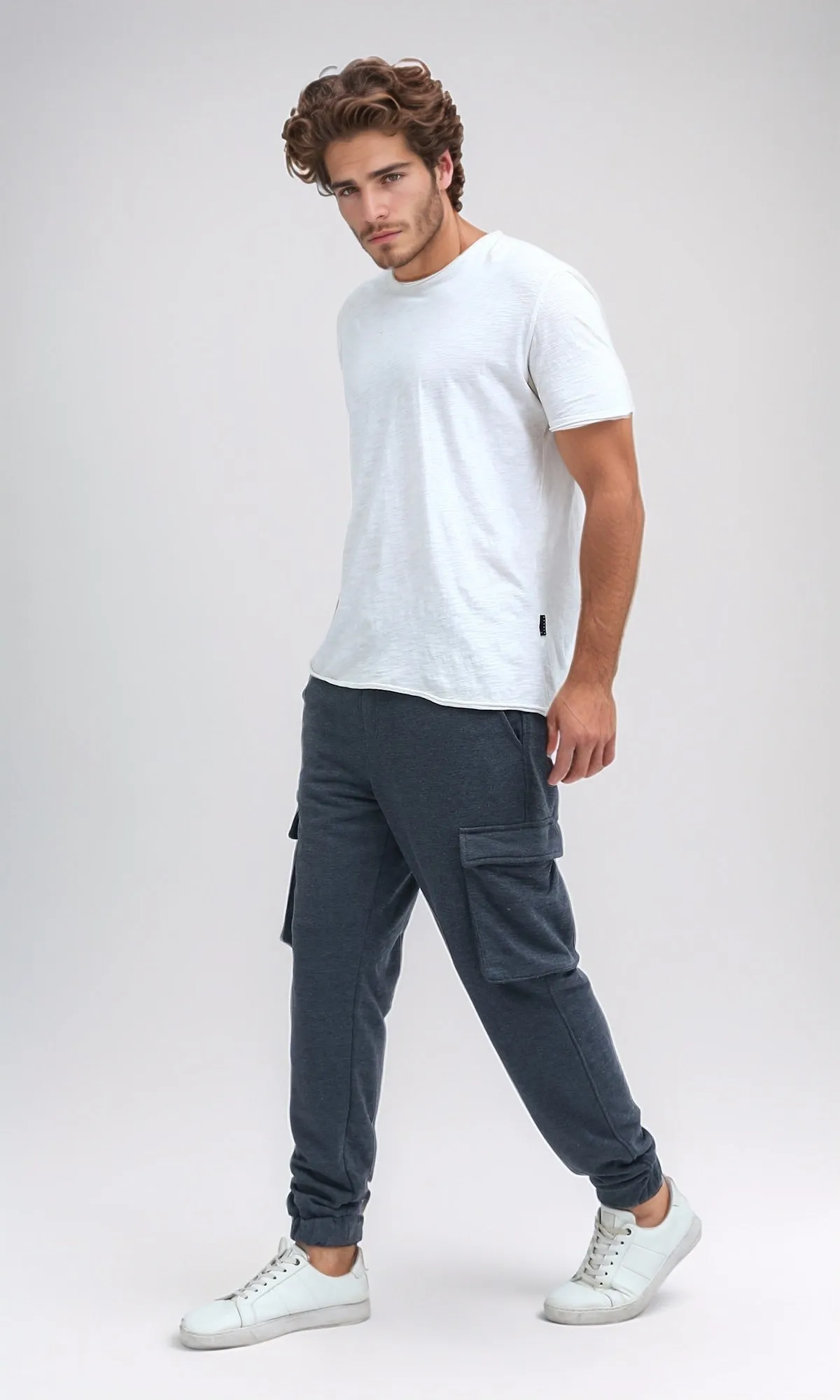 O192858 - Heather Dark Grey Slip On Solid Jogger Pants With Hem