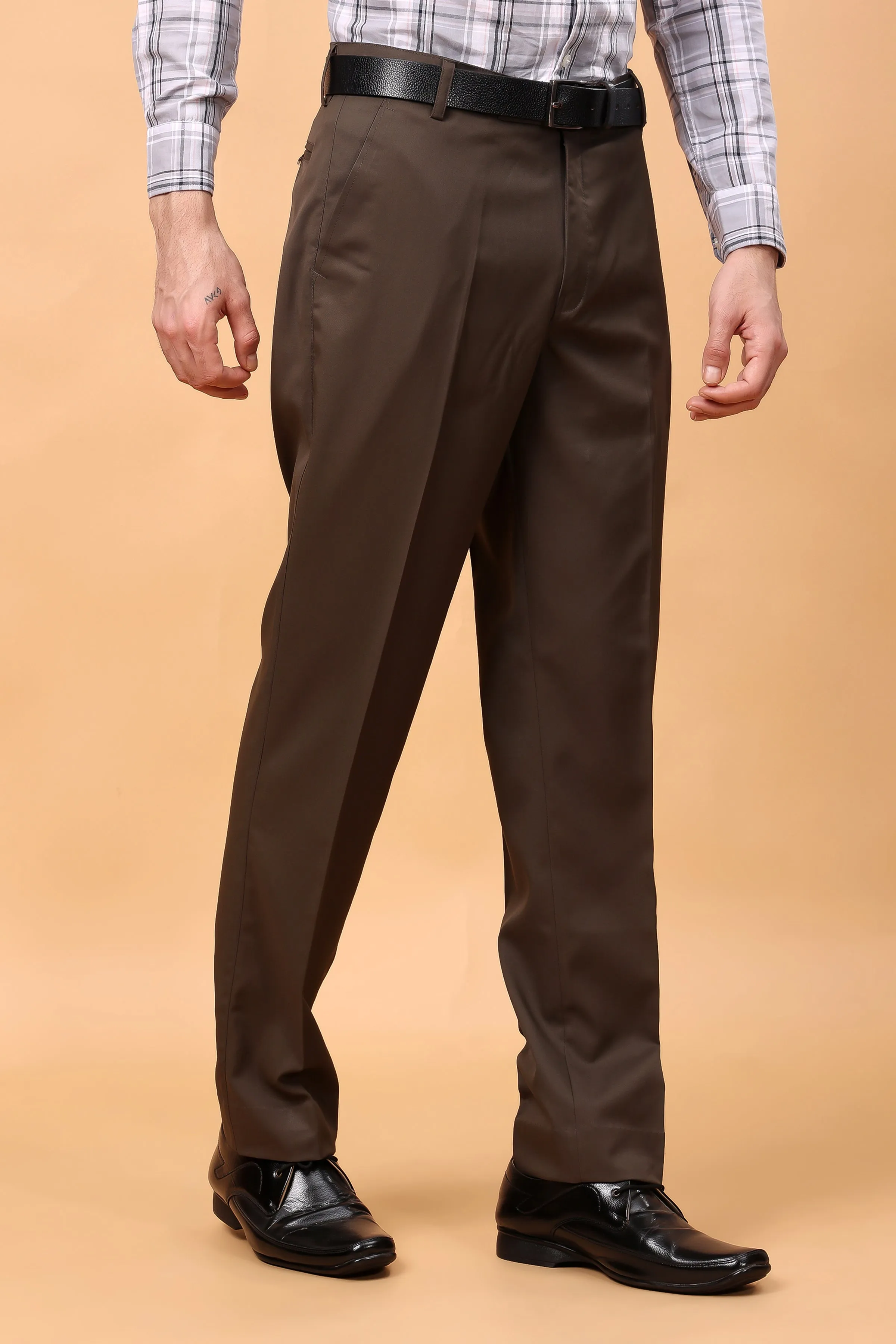 Rustic Brown Solid Formal Trousers