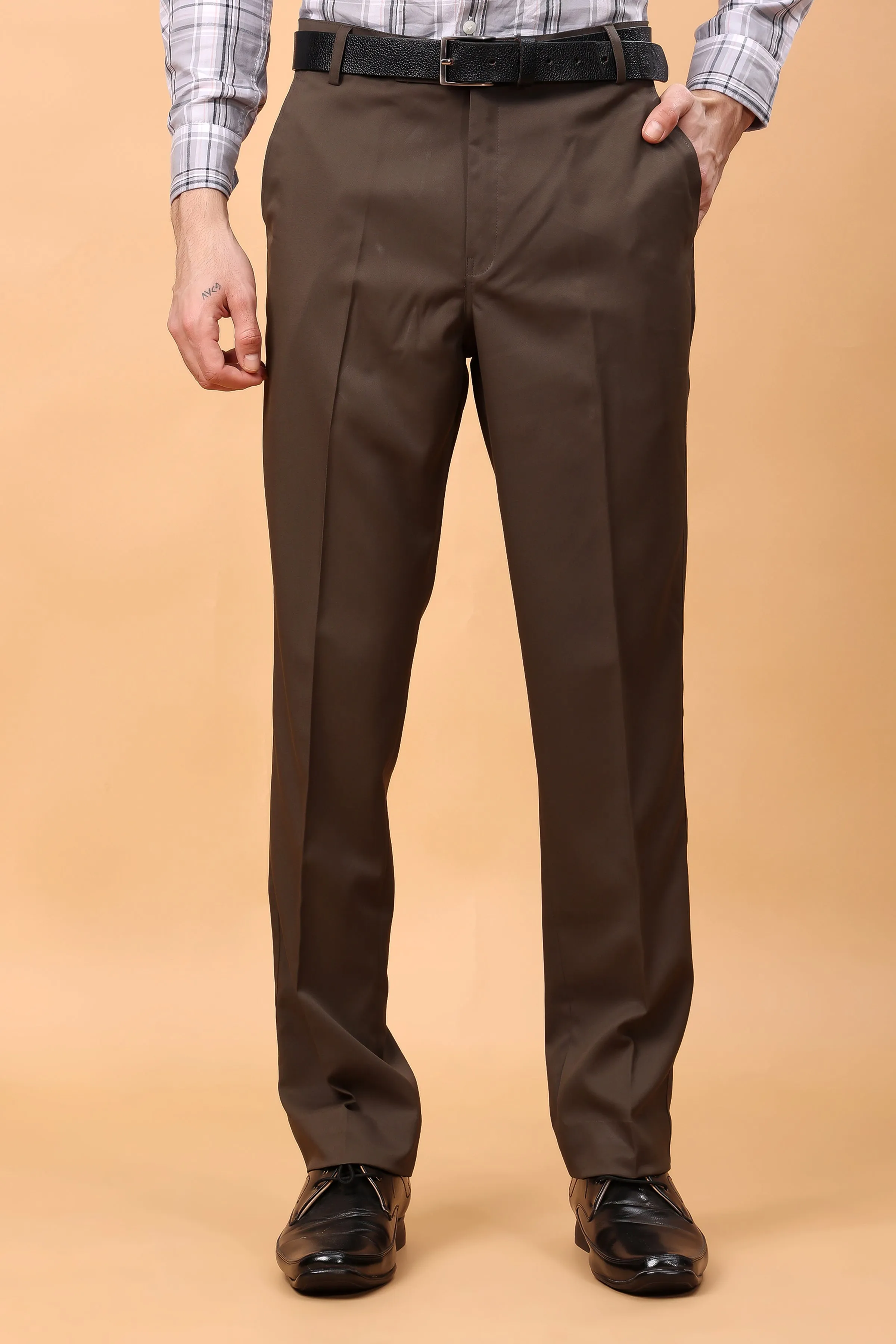 Rustic Brown Solid Formal Trousers