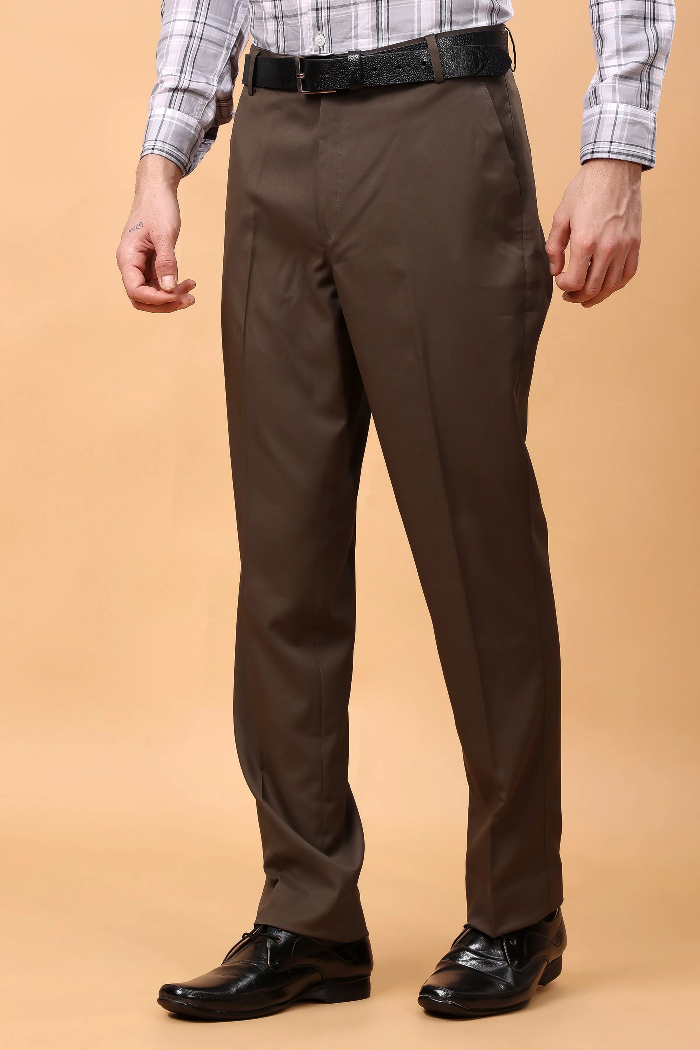 Rustic Brown Solid Formal Trousers