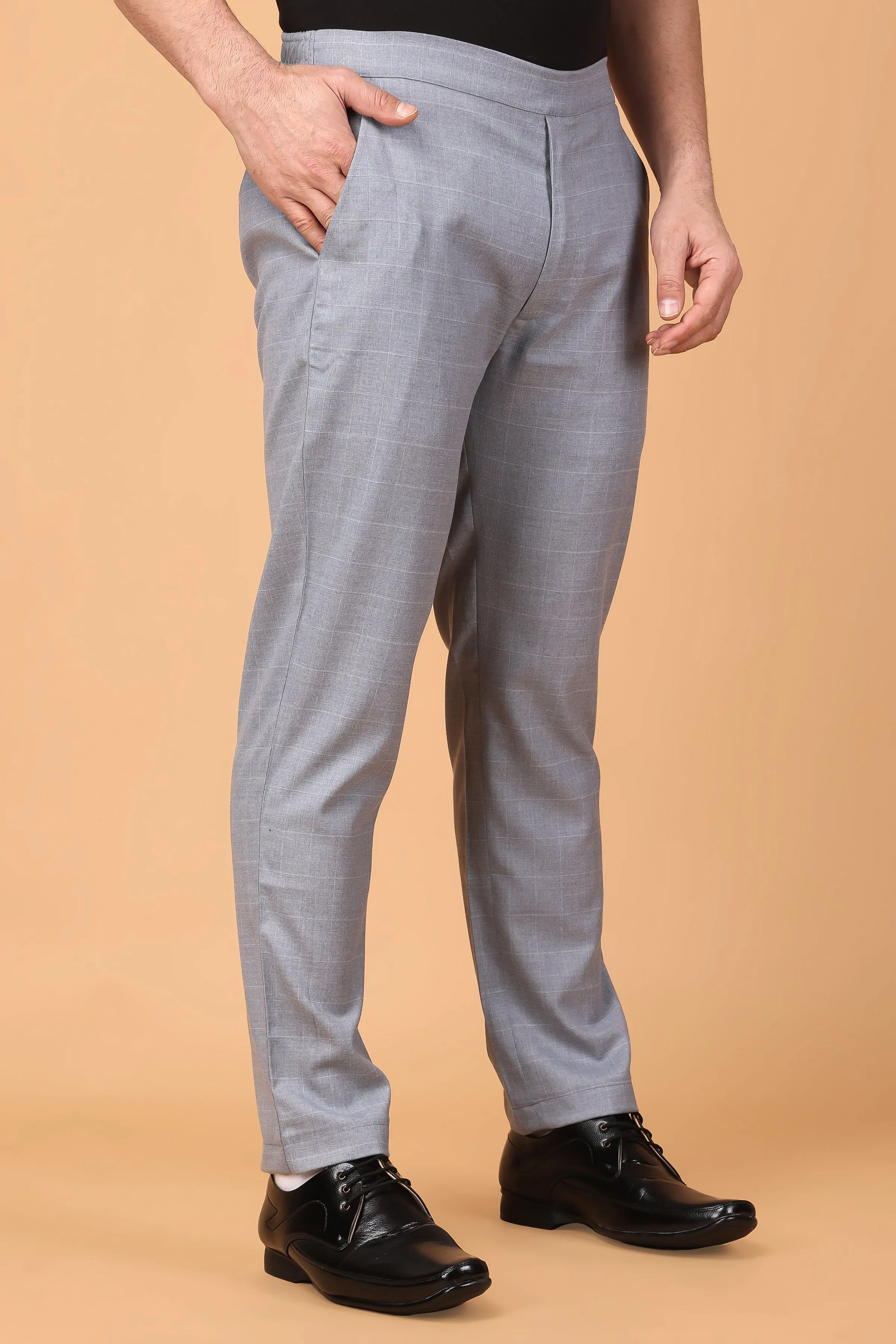 Silver Grey Checked Comfort Fit Trousers