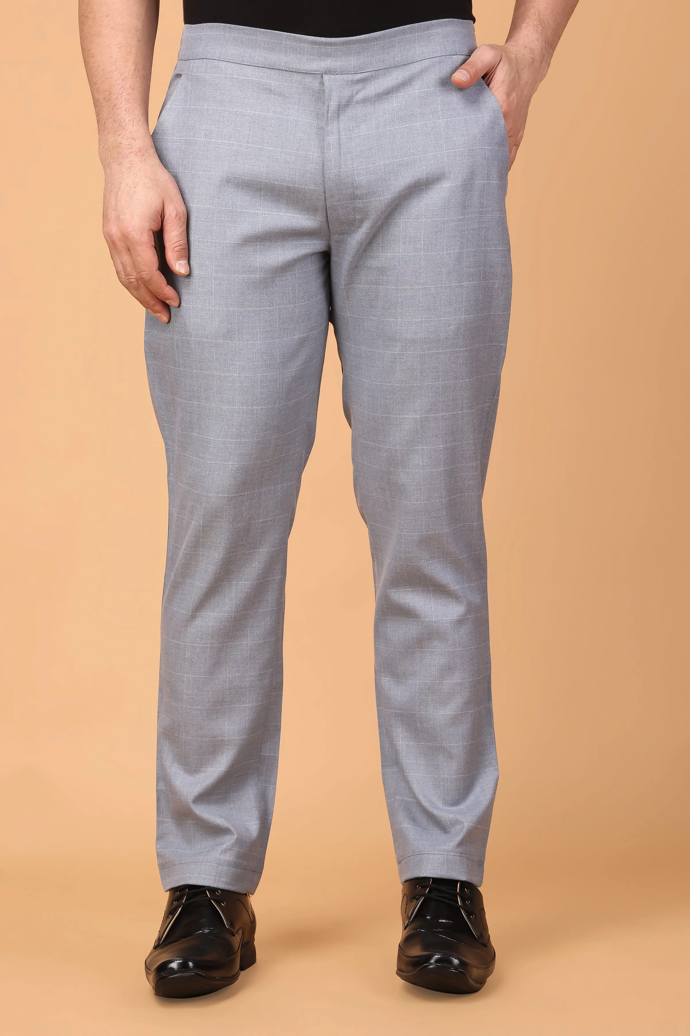 Silver Grey Checked Comfort Fit Trousers