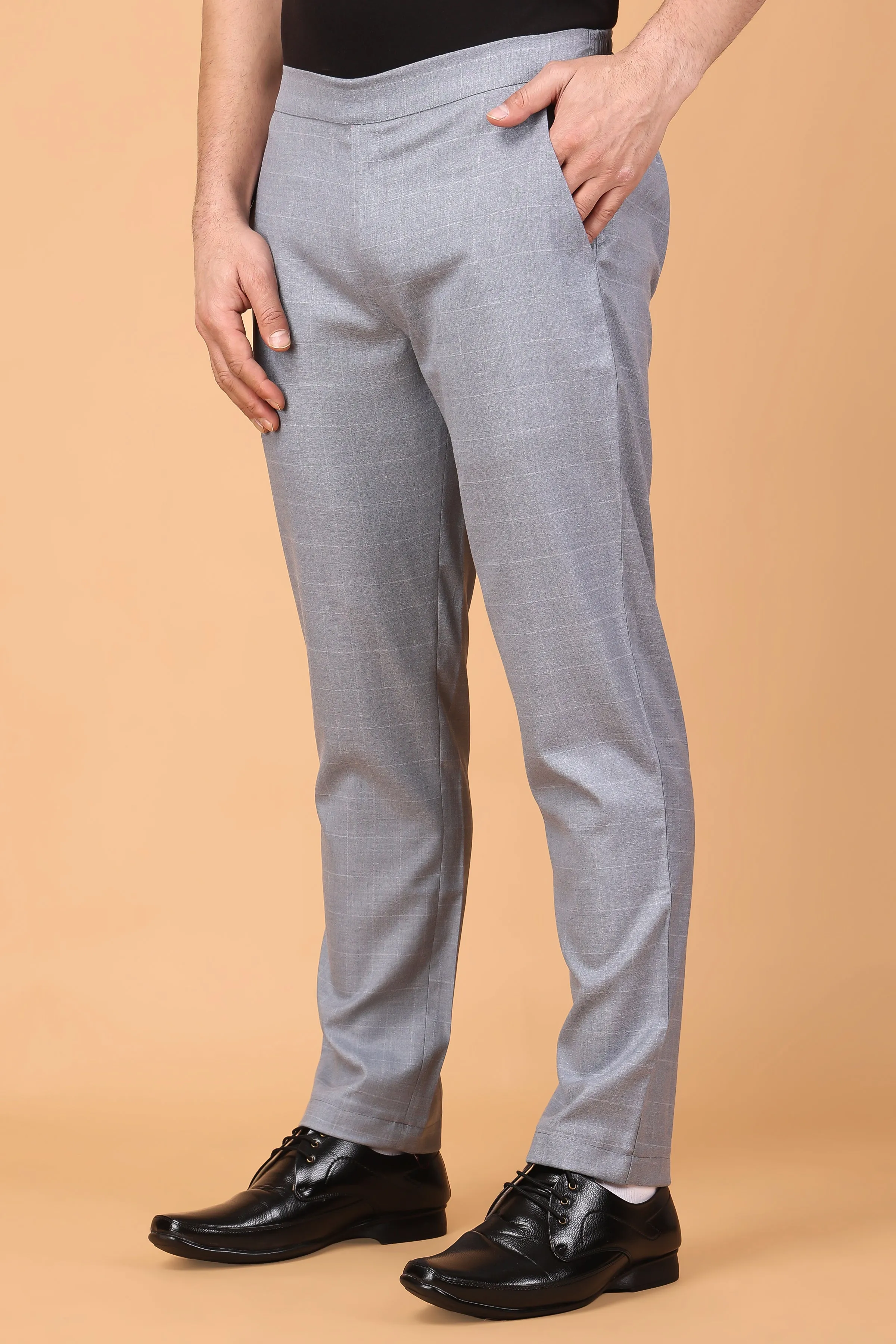 Silver Grey Checked Comfort Fit Trousers