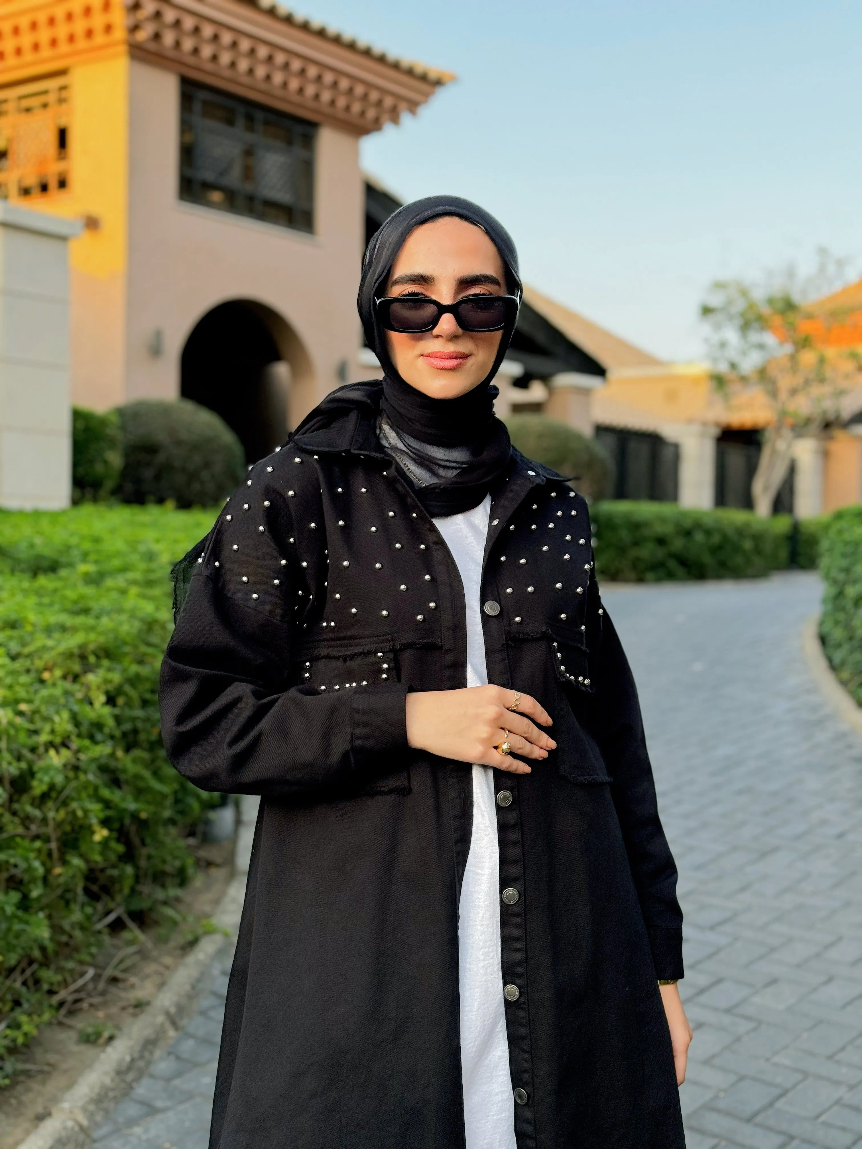 Studded Denim Shirt-Black
