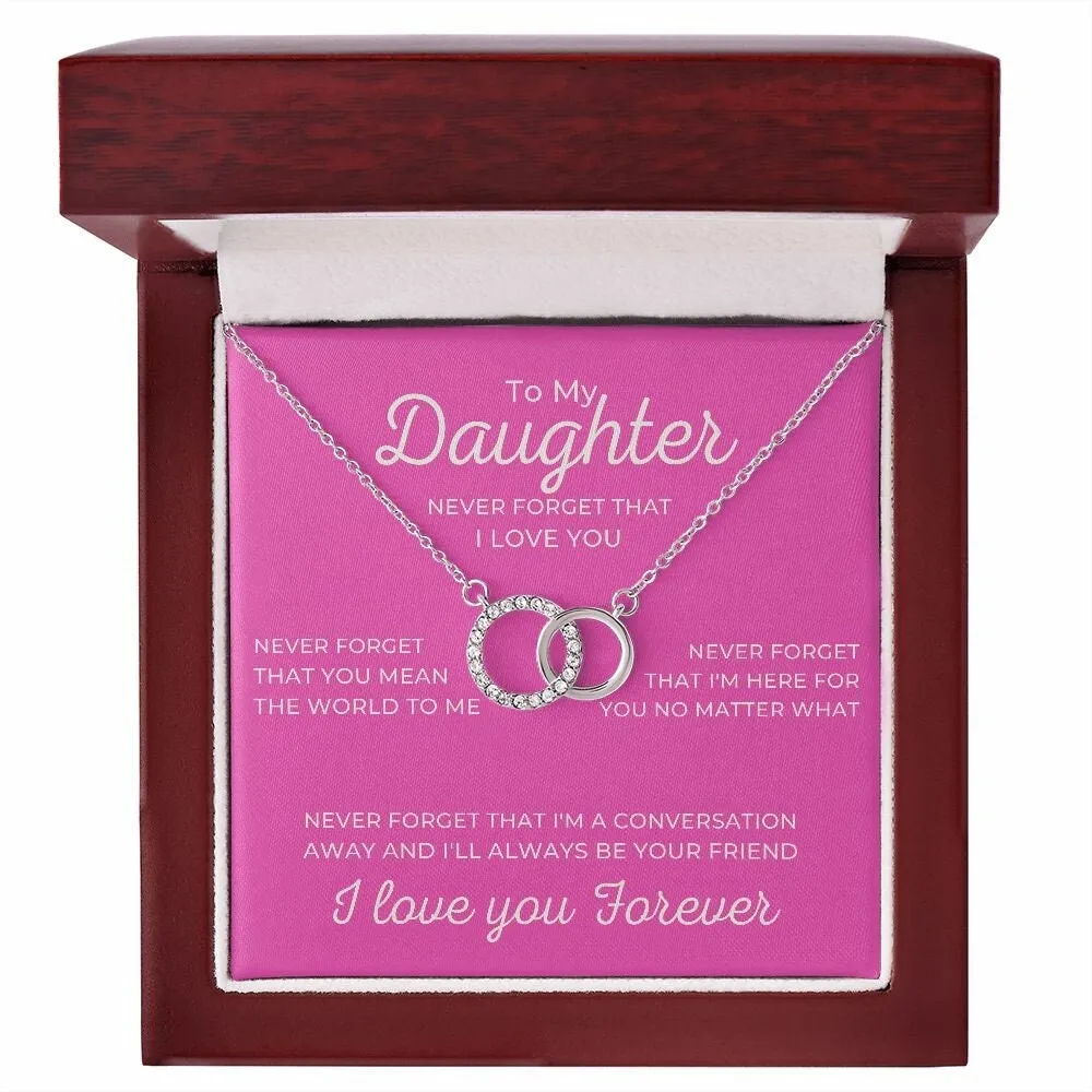 To My Daughter I Love You Forever Perfect Pair Necklace, Double White Gold Interlocking Circles Minimalist Gift