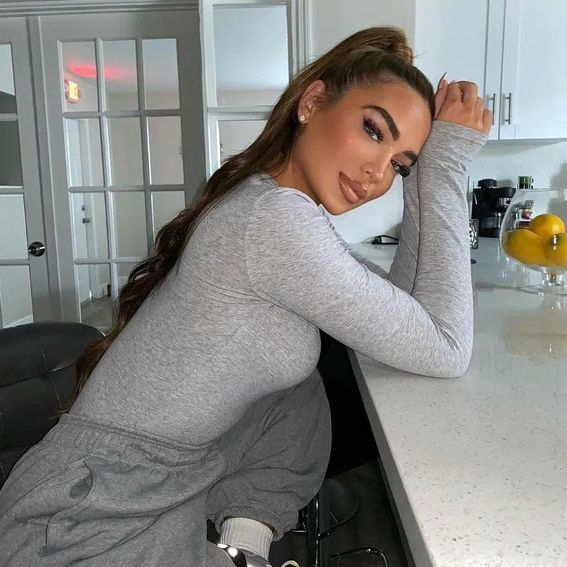 Zippered Crew Neck Long Sleeved Bodysuit - 5 Colors